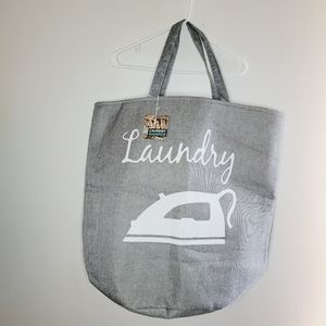 Modern Canvas Laundry Basket Bag XL Gray Handles Mesh Closure Small Rip In Mesh